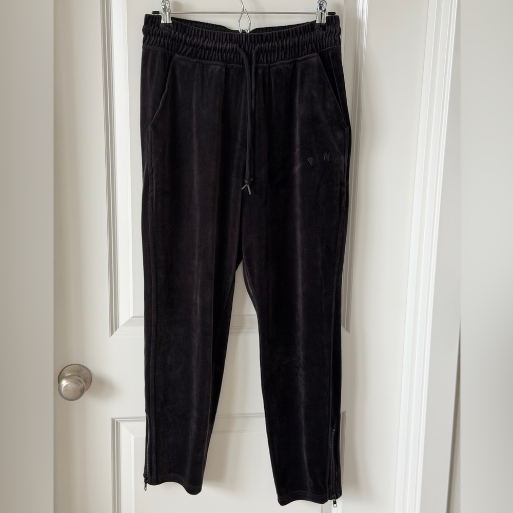 PINK Victoria's Secret Black Velour Comfy Plush Pants/Joggers-L